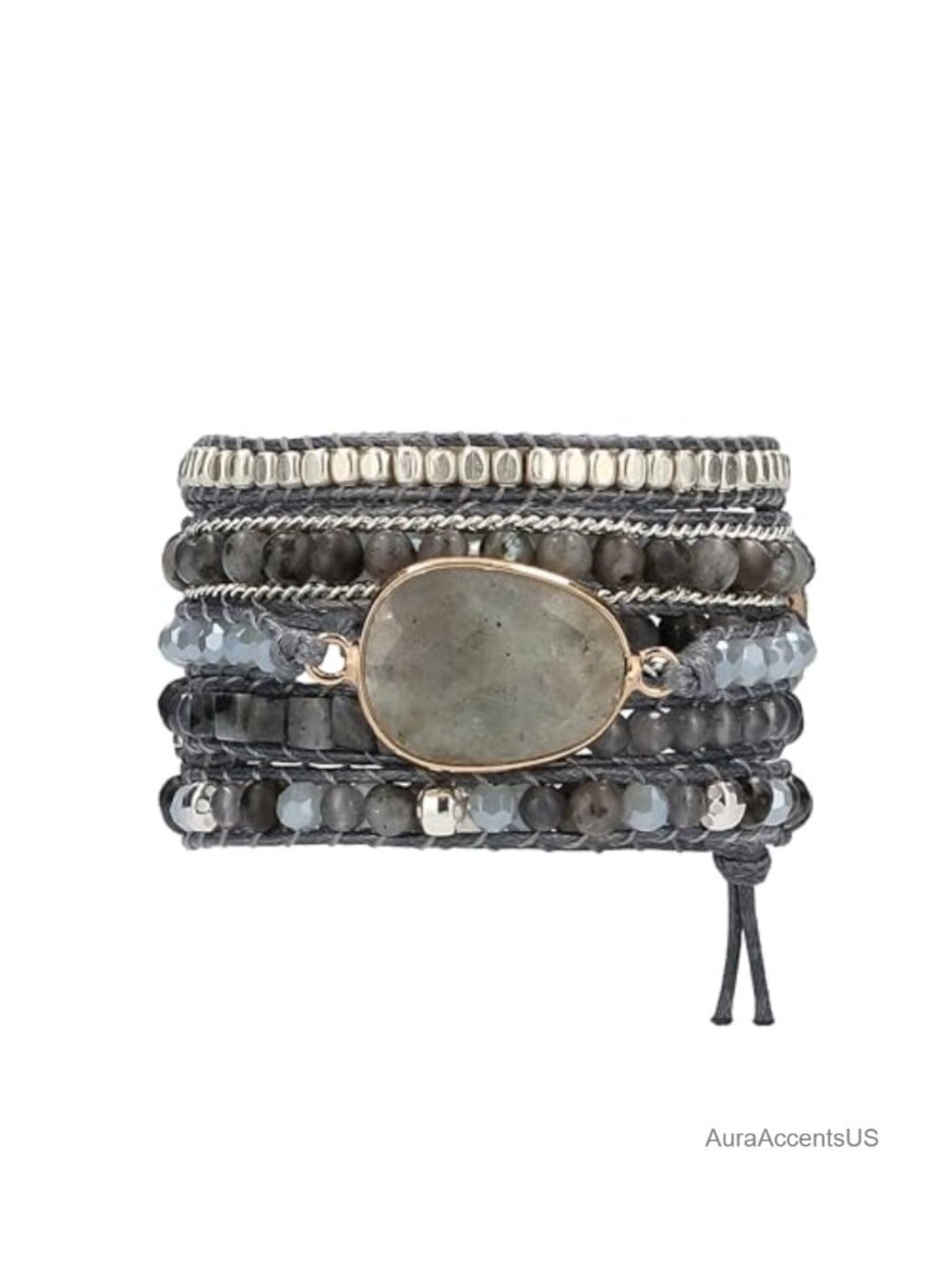 Handmade Bohemian Adjustable Wrap Bracelet with Natural Stones